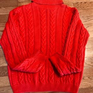 Red Cotton Wainscott Turtleneck Sweater